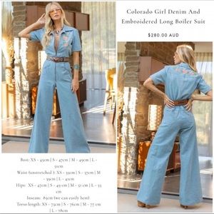 Chasing Unicorns Light Blue Denim Embroidered Wide‑Leg Jumpsuit
